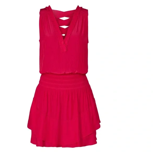 Ramy Brook Pink Ella Dress - Ruffled Tie Back Sundress Size Small - Picture 3 of 8